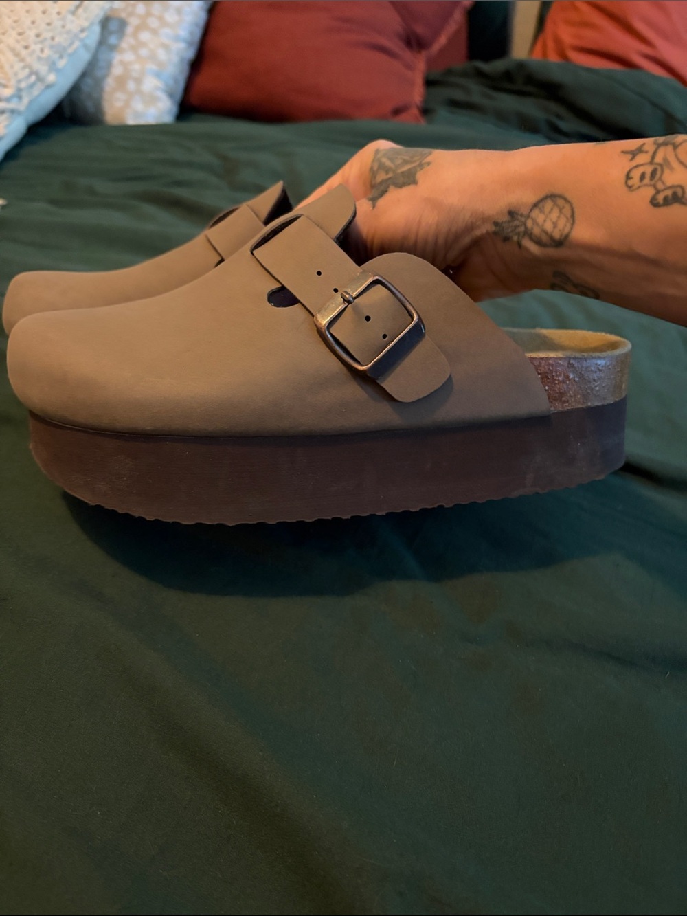 Platform Buckle Mule in Taupe for Women